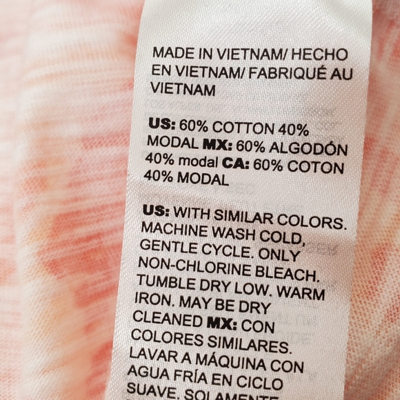 CHICO'S Orange White Print High Low Hem Tunic Tee 3/4 Sleeve V Neck Sz 3 XL - Picture 5 of 5